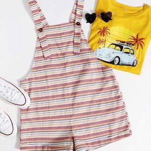 Striped print Overall Shorts